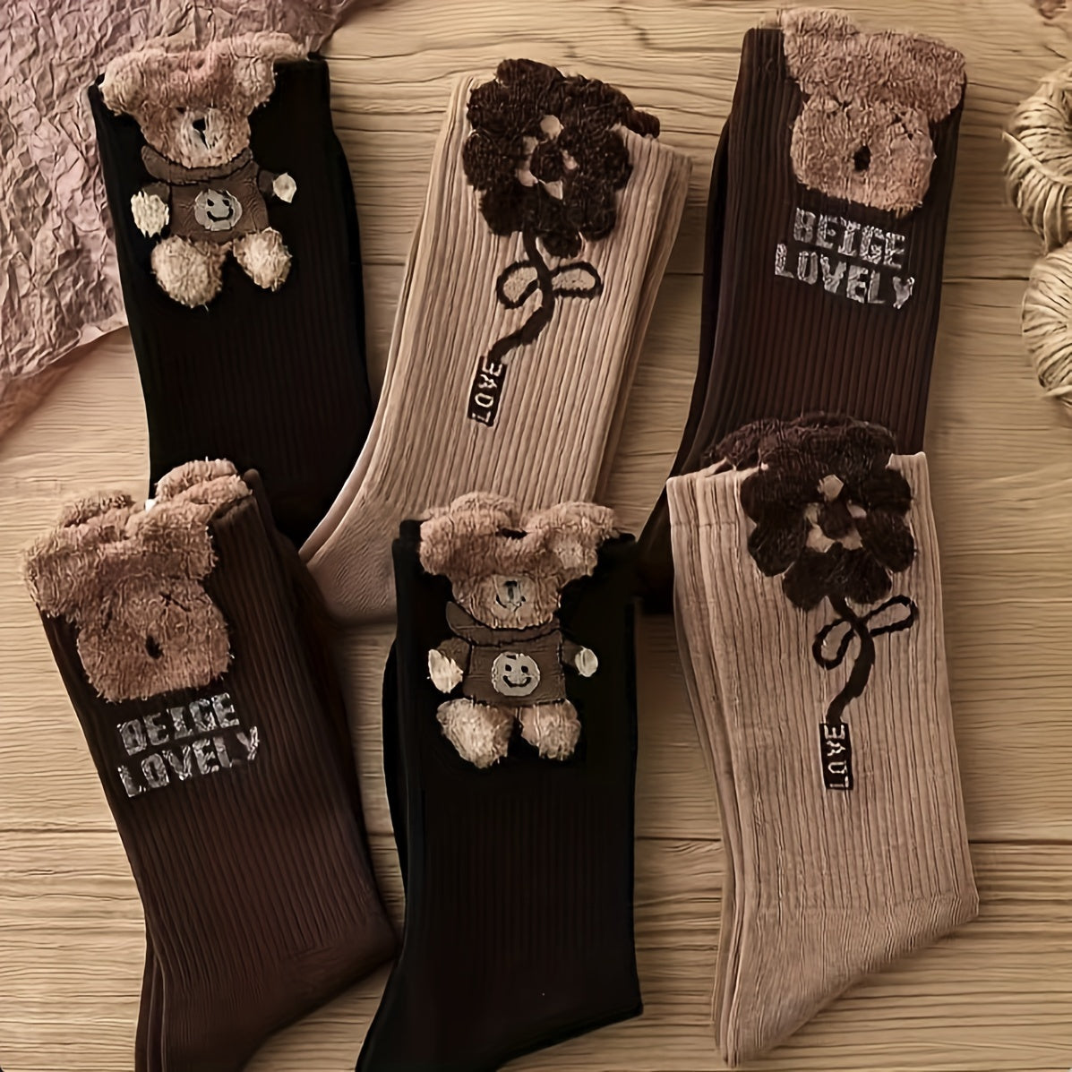 3 paires de chaussettes mignonnes en forme d'ours pour l'automne et l'hiver