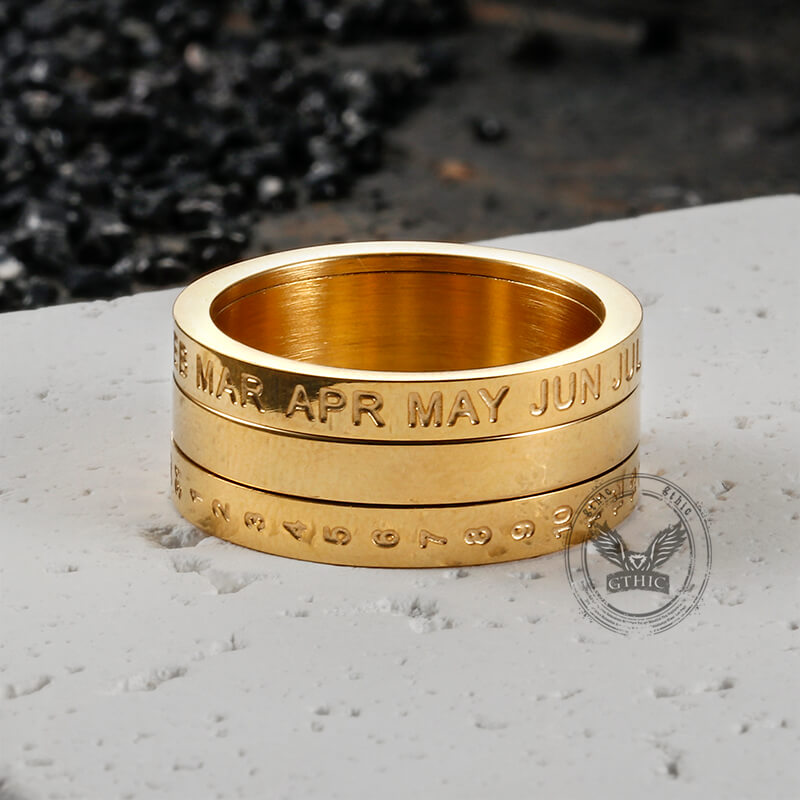 Anillo giratorio de acero inoxidable con diamantes y calendario