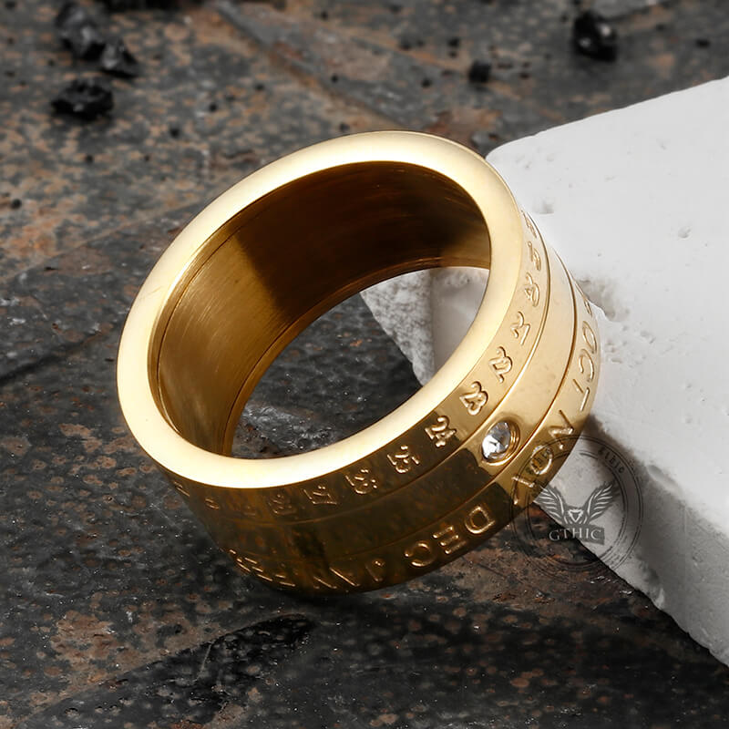 Anillo giratorio de acero inoxidable con diamantes y calendario