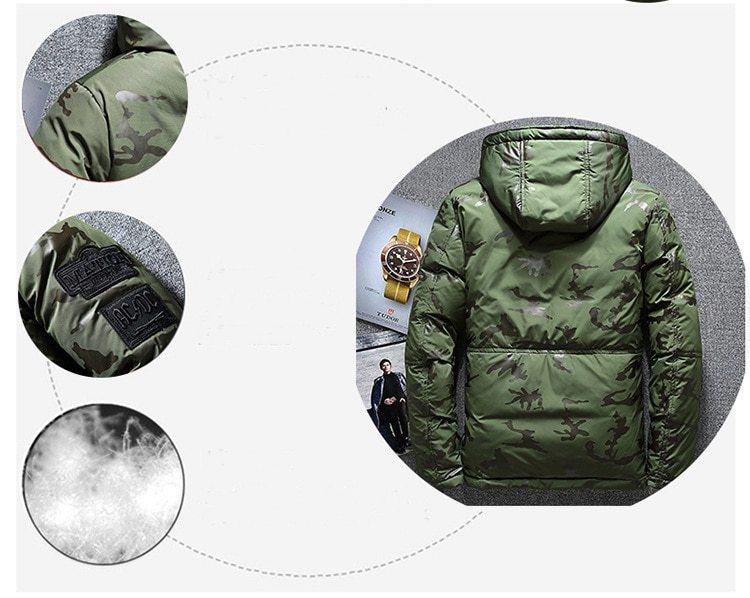Camouflage Men's Hooded Winter Parka - Slim Fit, Windproof & Warm for Casual Adventures