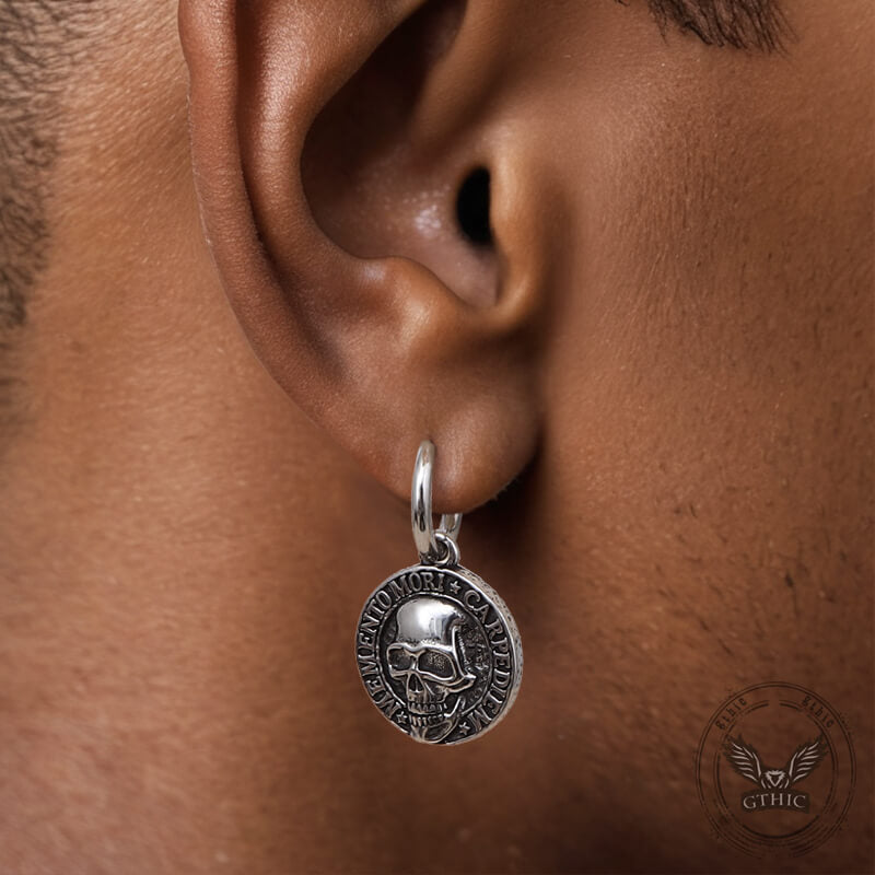 Pendientes de acero inoxidable con calavera Carpe Diem