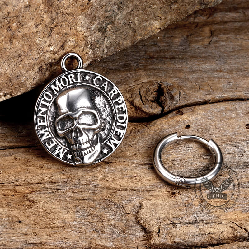 Pendientes de acero inoxidable con calavera Carpe Diem