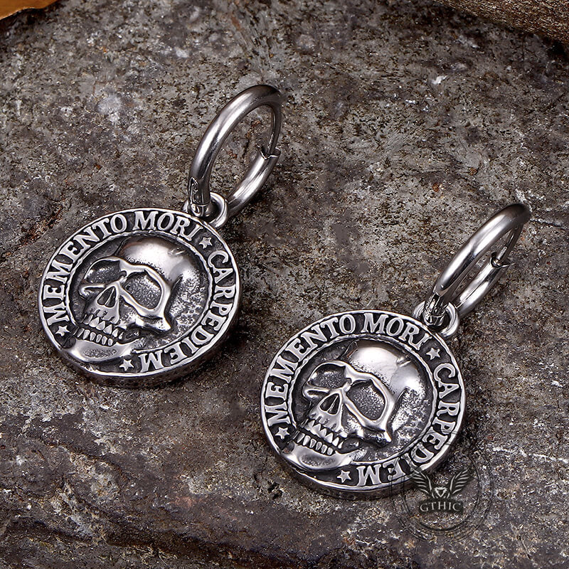 Pendientes de acero inoxidable con calavera Carpe Diem