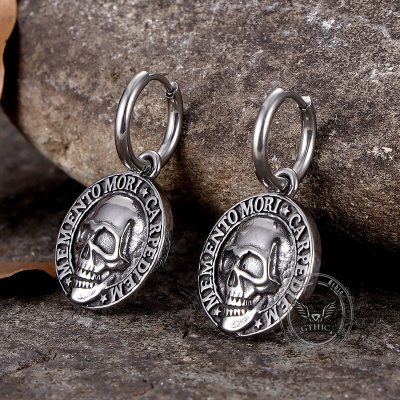 Pendientes de acero inoxidable con calavera Carpe Diem