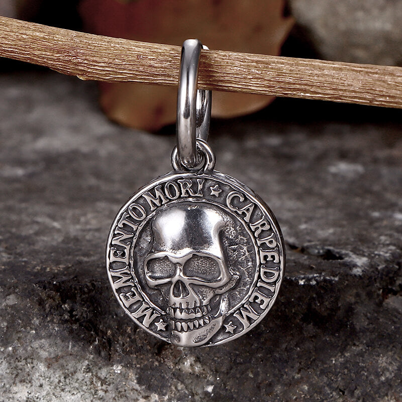 Pendientes de acero inoxidable con calavera Carpe Diem