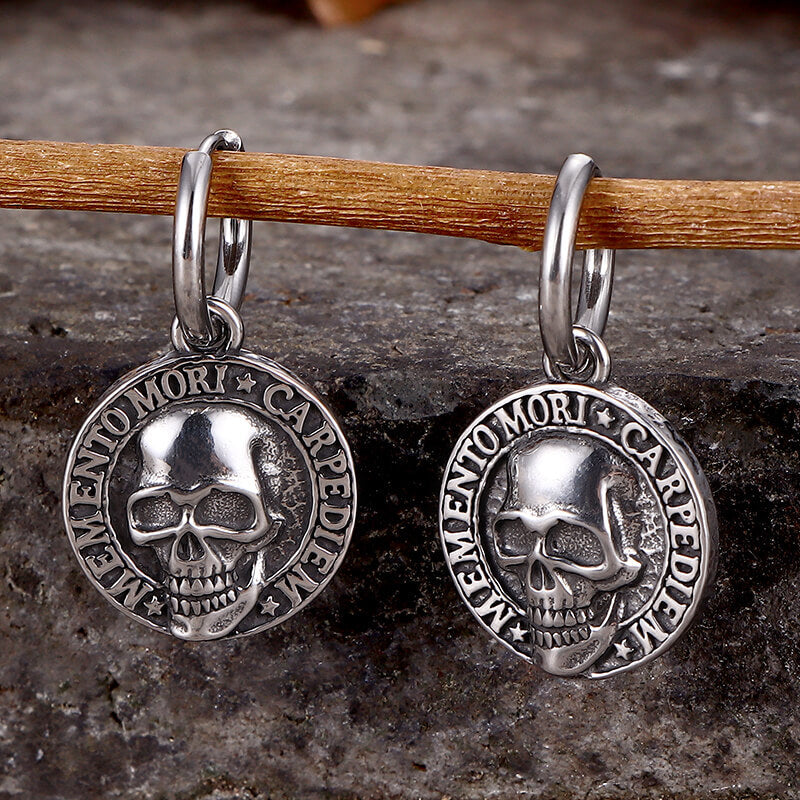 Pendientes de acero inoxidable con calavera Carpe Diem