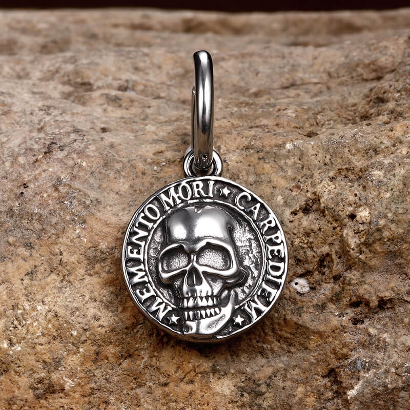 Pendientes de acero inoxidable con calavera Carpe Diem