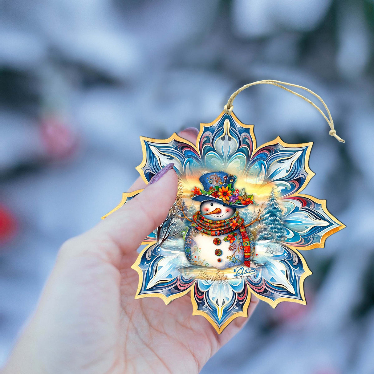 Adornos de madera con copos de nieve azules de G. Debrekht - Decoración navideña de Papá Noel - 8688427