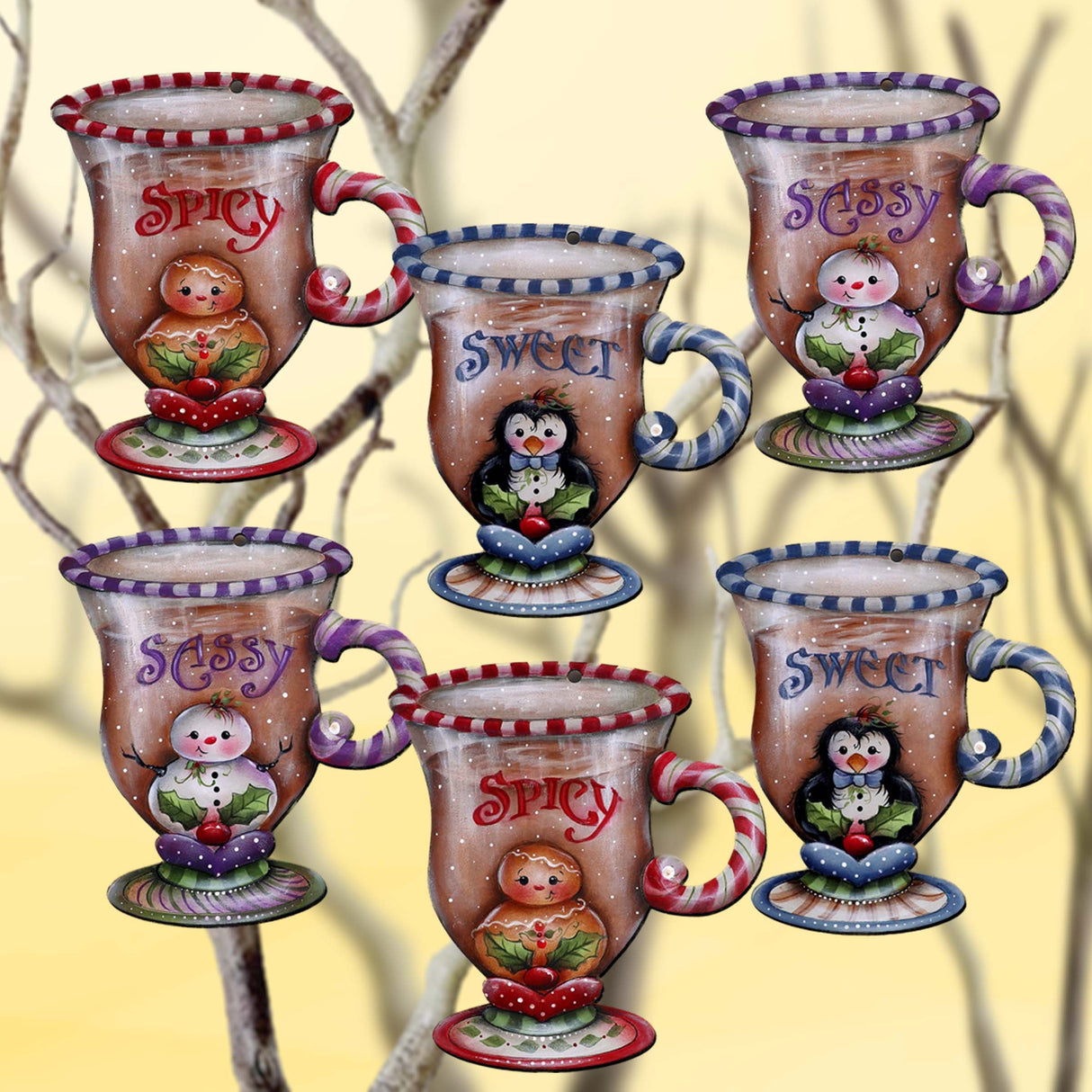 Adornos decorativos de madera con pinzas para la temporada dulce y picante, juego de 6, de Jamie Mills-Price - Decoración navideña - 8090053C-MP-S6