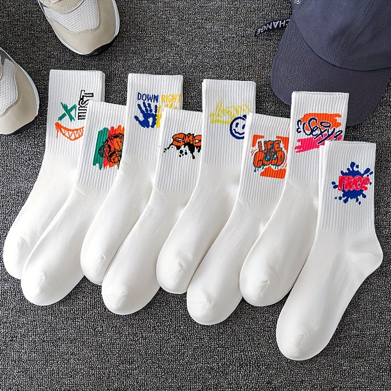 3/6/8/10/12 paires de chaussettes mi-longues avec graffitis et peinture au pistolet pour une mode, un confort et une durabilité personnalisés