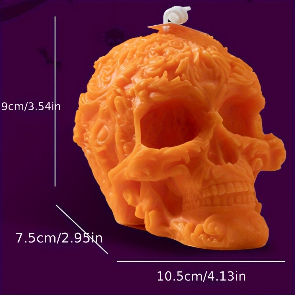 Bougie d'aromathérapie Crâne d'Halloween - Bougie parfumée à la cire de soja à mèche unique dans un pot, de forme ovale avec embellissements pailletés pour une décoration d'ambiance festive