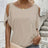Ladies' Summer Design Off Shoulder Split Sleeve Round Neck Loose Solid Color T-shirt - Lootquake