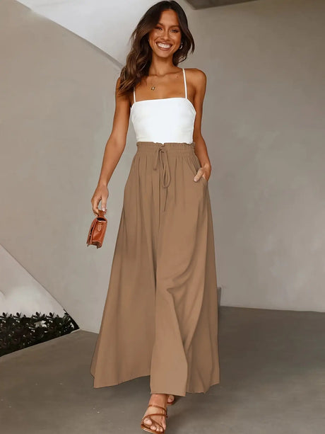 Ladies Plus Size Casual Pants Elastic Waist Wide-leg Pants - Lootquake