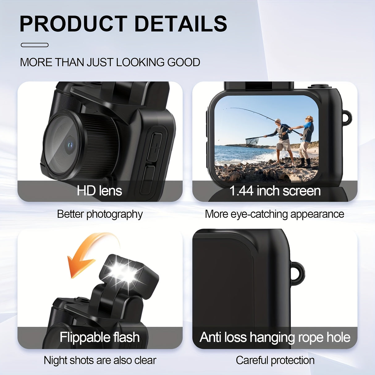 1080P HD Mini Digital Camera with LED Flash, Keychain Attachment, and 16GB Memory Card – Compact Retro Instant Camera for Travel, Holidays, and Everyday Use (White/Pink/Black), Mini Camera
