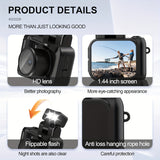 1080P HD Mini Digital Camera with LED Flash, Keychain Attachment, and 16GB Memory Card – Compact Retro Instant Camera for Travel, Holidays, and Everyday Use (White/Pink/Black), Mini Camera