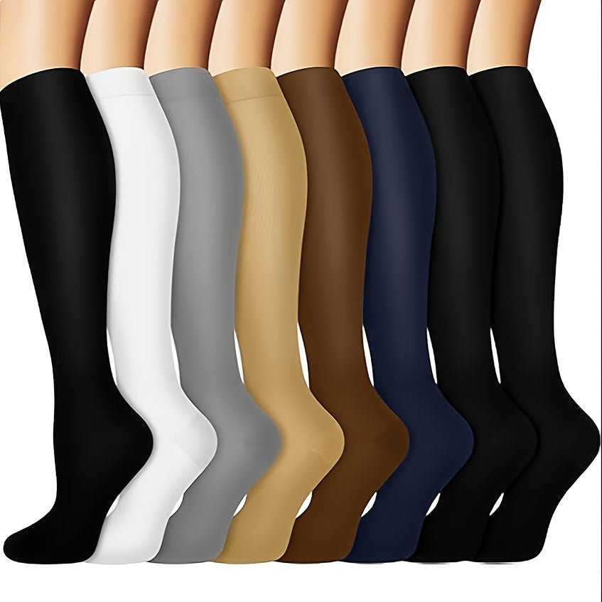 8 pares de calcetines de compresión unisex con infusión de cobre - Mejoran la circulación (10-20 mmHg) - Cómodos hasta la rodilla para enfermeras, embarazadas, corredores, senderismo y ciclismo