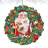 Santa Wreath with Birds Wooden Ornaments by G. DeBrekht - Christmas Santa Snowman Decor - 8185320