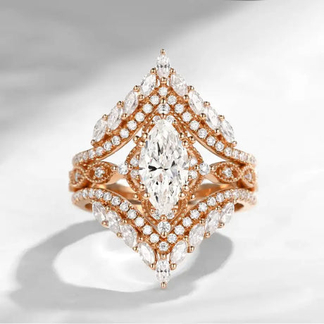 Crown Horse Eye Diamond Ring Set Copper Luxury - Lootquake