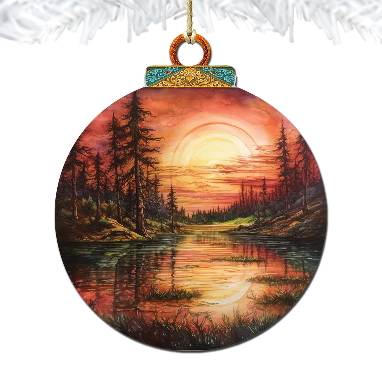 Adornos de madera "Atardecer rojo en Alaska" de G.Debrekht - Decoración navideña con temática de vida silvestre - 870077