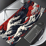 Grand tapis de souris de jeu Red Wave – Tapis de bureau en caoutchouc antidérapant avec bords cousus avec précision, lavable, forme rectangulaire oblongue pour l'eSport et le bureau