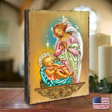 Blessing Angel with Child Wooden Gold Plated Religious Christian Sacred Icon - Inspirational Icon Decor - 85028