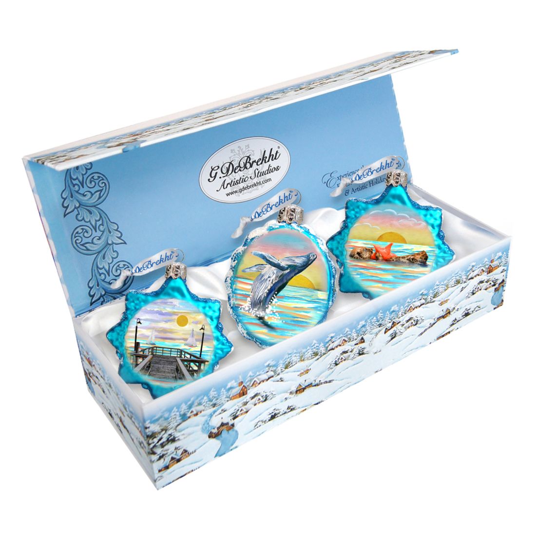 Adornos de cristal de mercurio "At the Sea" (juego de 3) de G. DeBrekht - Decoración navideña costera - 770134S3