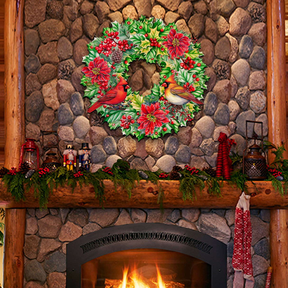 Holiday Cardinal Garland Wreath Holiday Door Decor by G. Debrekht - Christmas Decor - 8611070H