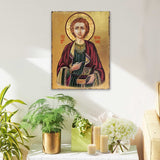 Icono sagrado ortodoxo religioso de madera bañado en oro de San Pantaleón - Decoración inspiradora - 85023