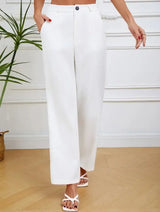 Women's Solid Color Button Slim Straight Tube Simple And Comfortable Pants - Lootquake