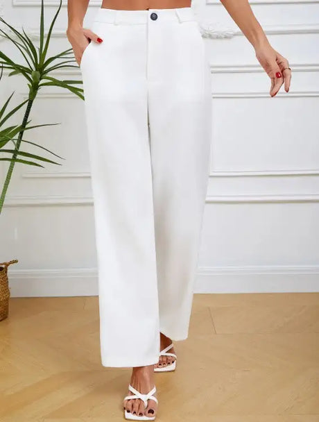 Women's Solid Color Button Slim Straight Tube Simple And Comfortable Pants - Lootquake
