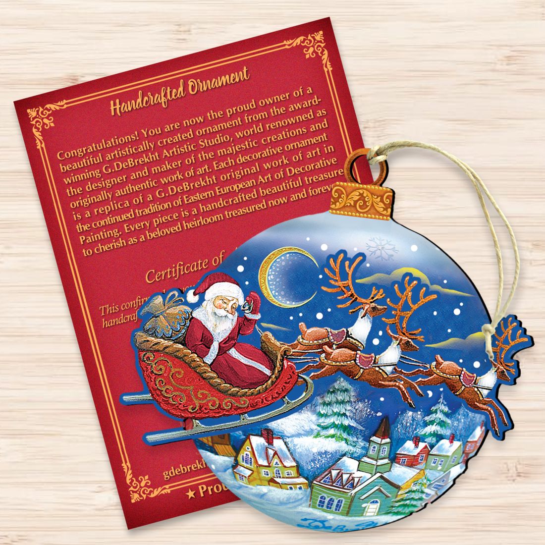 Up-Up and Away Christmas Wooden Ornaments by G. DeBrekht - Christmas Santa Snowman Decor - 8112160