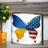 USA/Ukraine Butterfly Wooden Decor - American Patriotic Decor - 8187129B
