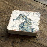 Juego de 4 posavasos de corcho de madera con diseño de caballito de mar de Nature Wonders - Decoración costera de vida marina - 8198621C-S4