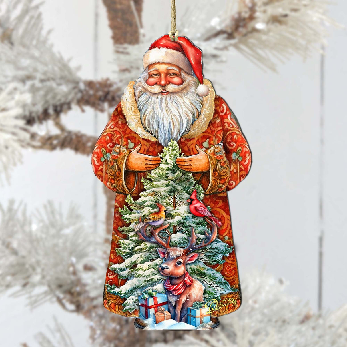 Adornos de madera de Papá Noel con amigos del bosque de G. Debrekht - Decoración navideña de Papá Noel y muñeco de nieve - 8691409