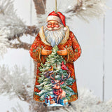 Adornos de madera de Papá Noel con amigos del bosque de G. Debrekht - Decoración navideña de Papá Noel y muñeco de nieve - 8691409