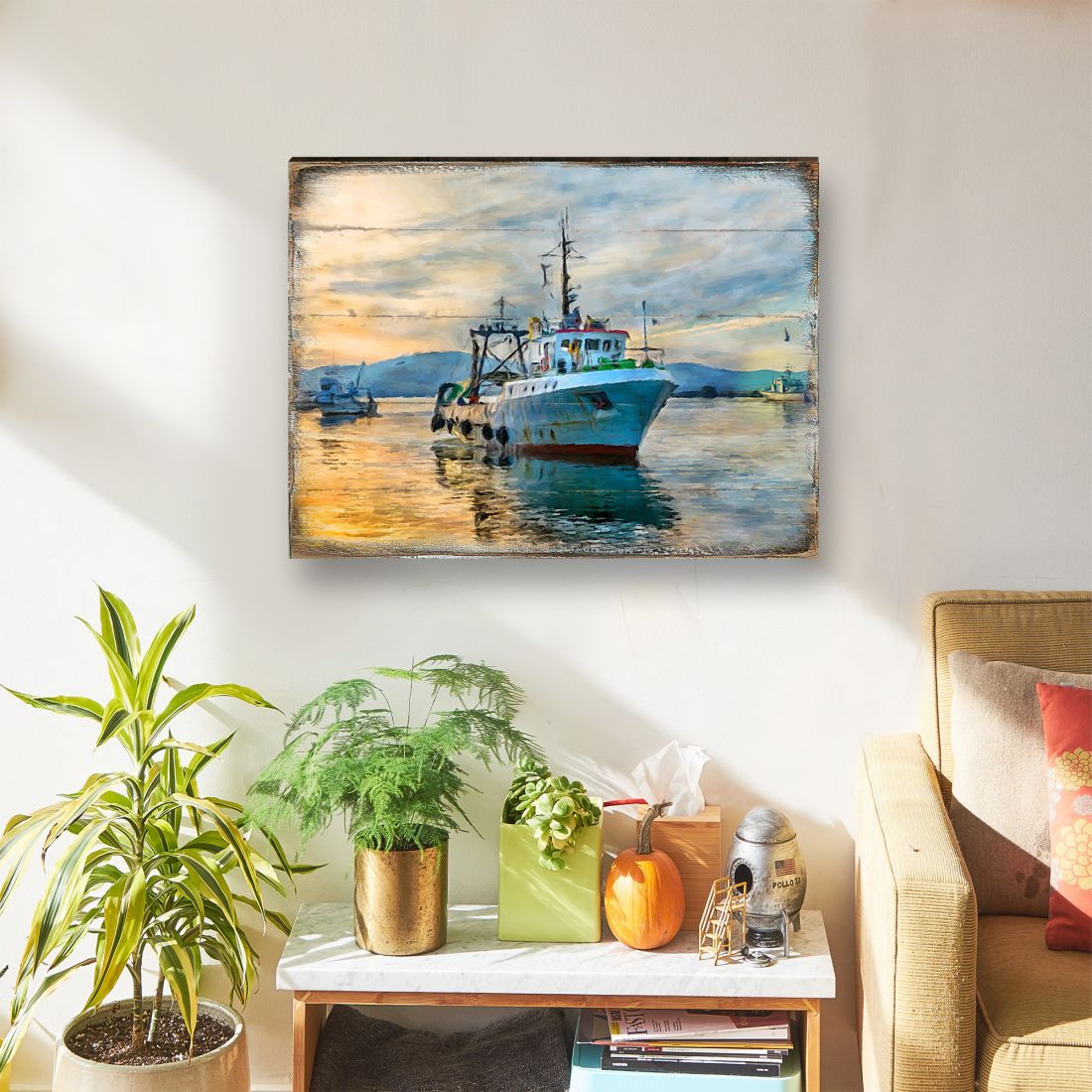 Fishing Boat Wood Wooden Coastal Wall Art by Nature Wonders - Coastal Sea-Life Decor - 95235B