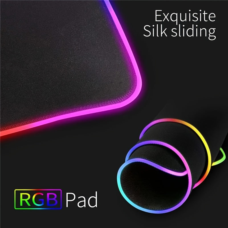 Alfombrilla de ratón RGB para juegos con control táctil, 15 modos de iluminación, alfombrilla de teclado extendida con base de goma antideslizante - 80 x 30 cm