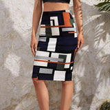 Ladies' Colorful Versatile Irregular Geometric Pattern Slim Fit Hip Hugging Skirt Short Skirt - Lootquake