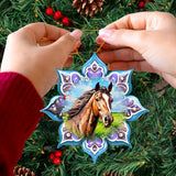 Brown Horse Snowflake Wooden Ornaments by G. Debrekht - Nature Wildlife Decor - 8688432