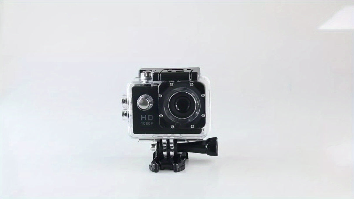 Caméra d'action HD 1080p avec objectif ultra grand angle 140°, exposition automatique, stabilisation numérique, effet fisheye, batterie rechargeable, stockage sur carte SD, format vidéo MP4 pour les prises de vue sportives en extérieur