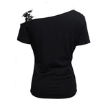 Ladies' Solid Color Lace Appliqu E Shoulder Strap Slanted Shoulder Collar Off Shoulder Elegant Design T-shirt Top - Lootquake