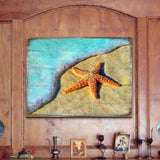Arte de pared costero de madera con forma de estrella de mar de Nature Wonders - Decoración costera de vida marina - 95253B