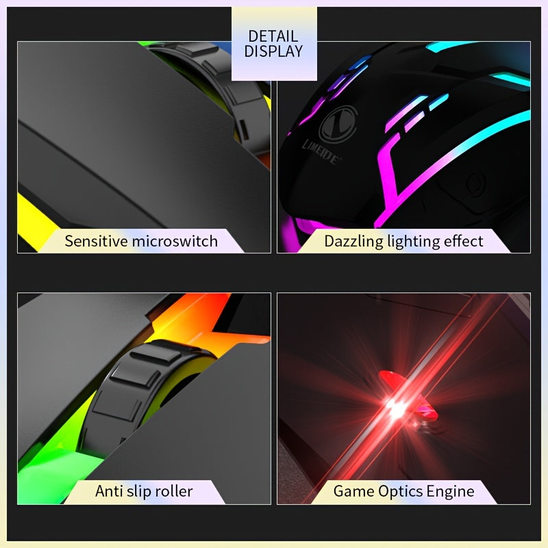 Ratón USB universal con cable y luz: sensor óptico de alta precisión, diseño ergonómico, luces LED luminosas, listo para usar, compatible con computadoras de escritorio, portátiles y juegos de eSports. Ratón para juegos competitivos, económico y duradero.