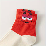 5 Pairs Cartoon Eyes Print Socks, Soft & Comfy Ankle Socks, Women's Stockings & Hosiery