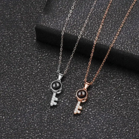 Minimalist Pure Silver Key Pendant Photo Projection Necklace - Lootquake