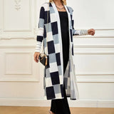Women's Jacket Color Block Long Outer Sleeve Cardigan Casual Coat Open Front Coat Black - Lootquake