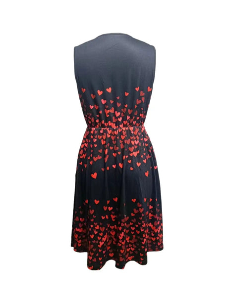 Ladies' V-neck Heart-shaped Printed Casual Off Shoulder Dress - Lootquake