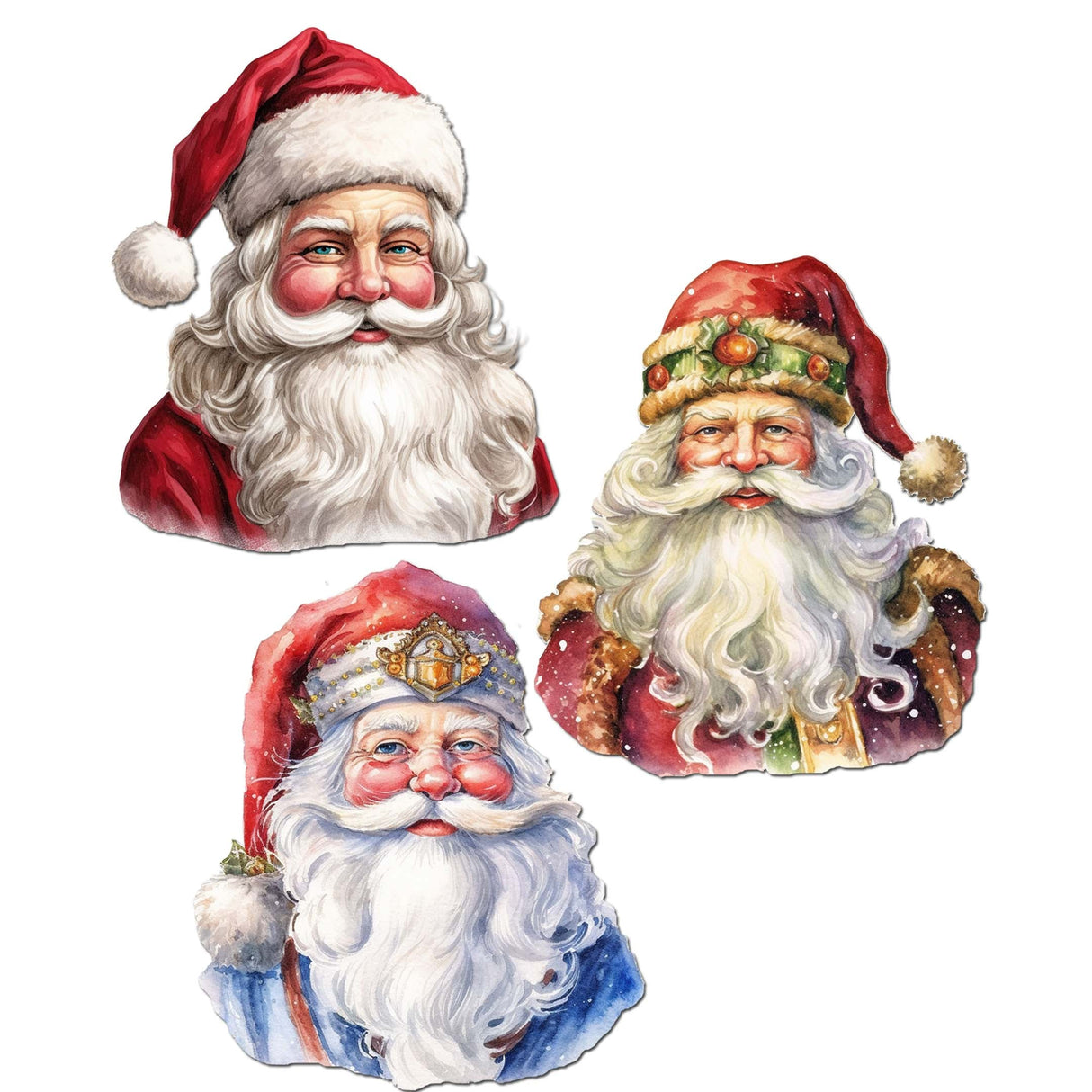 Jolly Santa Faces Decorative Wooden Clip-on Ornaments Set of 3 by G. Debrekht - Christmas Decor - 8091045C-S3