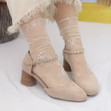 1 Pair Floral Lace Mesh Socks, Thin Sheer Retro Style Mid Tube Socks, Women's Stockings & Hosiery
