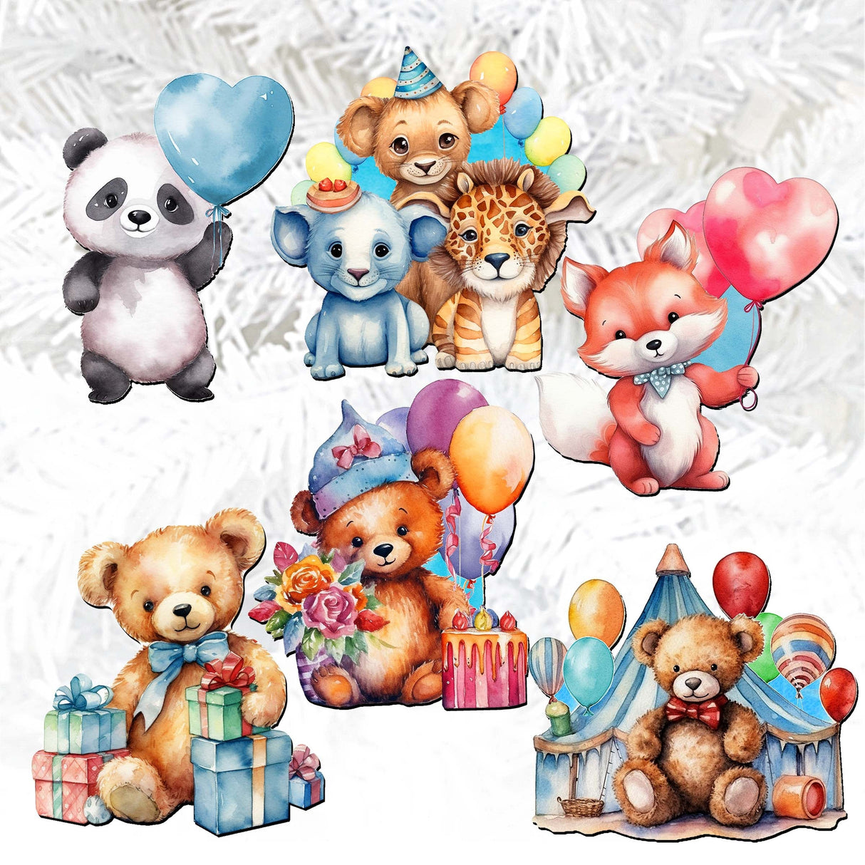 Happy Birthday Decorative Wooden Clip-on Ornaments Set of 6 by G. Debrekht - Christmas Decor - 8090035C-S6